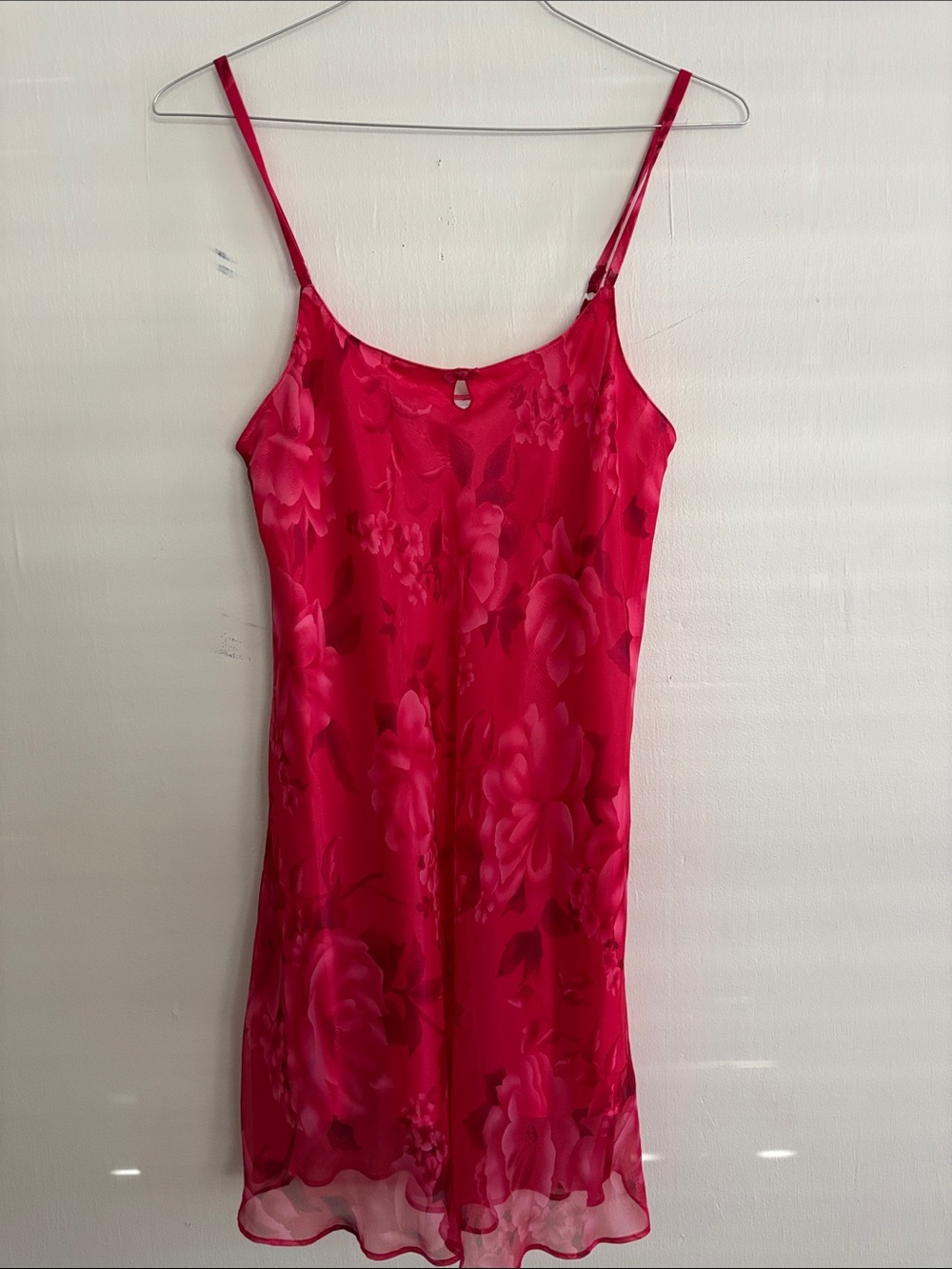 Lord & Taylor Red Pink Floral Satin Nightie Slip Dress Size Medium
